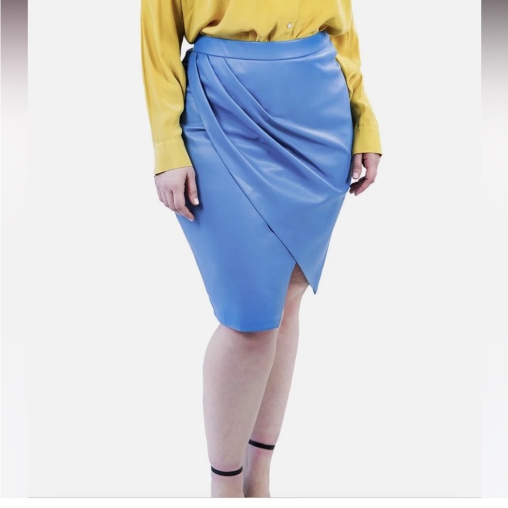 NEW MAREE POUR TOI blue Faux Leather Tulip Skirt Size 16 Women Plus Curvy AC13